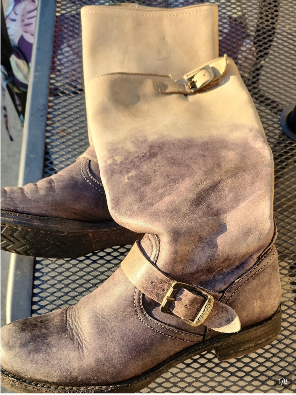 Frye Women’s Mid-Calf Buckle Leather Boots | Taupe | Two Toned | size 8